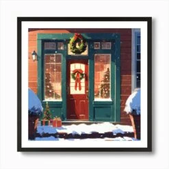 Christmas Door 45 Art Print -Xmas Gifts Hub m2Fgen2Fart print square framed black2Ff02b1218 3d25 4ae7 8620 cd4d22178b4e