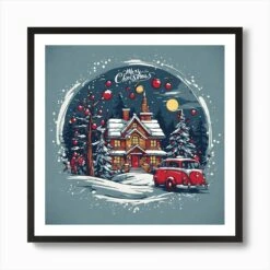 Snowy Christmas Night Art Print -Xmas Gifts Hub m2Fgen2Fart print square framed black2Ff1b0d578 d2ba 472d 9308 5f641d0170a0
