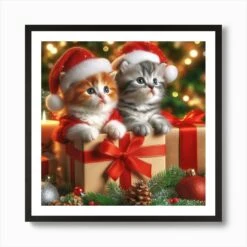 Christmas Kittens 1 Art Print -Xmas Gifts Hub m2Fgen2Fart print square framed black2Ff2b0c387 ab2f 4b10 aaf4 9da3e683f338