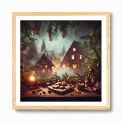 Christmas Village 3 Art Print -Xmas Gifts Hub m2Fgen2Fart print square framed oak2F00d39228 58d6 4d25 8e13 9ddd84e06406