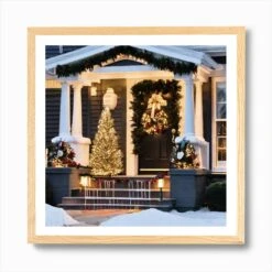 Christmas Front Porch Art Print -Xmas Gifts Hub m2Fgen2Fart print square framed oak2F03e96c1f 9147 4f39 ab97 bd867c8fb62e