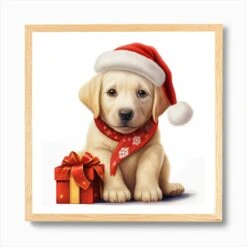 Christmas Labrador Puppy Art Print -Xmas Gifts Hub m2Fgen2Fart print square framed oak2F0927acb0 d8c5 4b4e b7a7 c2322e02c564