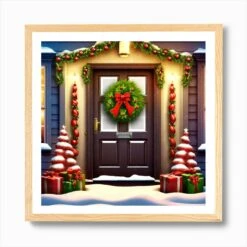 Christmas Door 41 Art Print -Xmas Gifts Hub m2Fgen2Fart print square framed oak2F11d16071 ffd2 422a 862c 4cb721c61df2