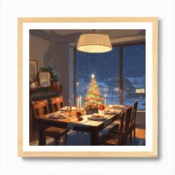 Christmas Table 1 Art Print -Xmas Gifts Hub m2Fgen2Fart print square framed oak2F15184fc4 b0e8 457f bf73 39d9befdd171
