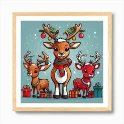 Christmas Reindeer 2 Art Print -Xmas Gifts Hub m2Fgen2Fart print square framed oak2F26dfeb1e e9b9 47a9 a34c ff42975f315f
