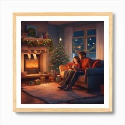Christmas Family Sitting In Front Of Fireplace Art Print -Xmas Gifts Hub m2Fgen2Fart print square framed oak2F28f8c7eb b739 41a3 817e 1f1d71a82d3a