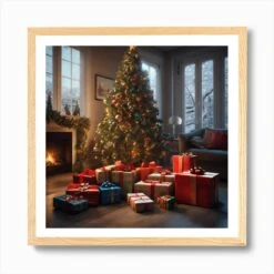 Christmas Tree In The Living Room 74 Art Print -Xmas Gifts Hub m2Fgen2Fart print square framed oak2F2a9b7db1 16f1 41c0 8a85 075c6c9a3651