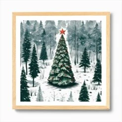 Christmas Tree In The Forest 97 Art Print -Xmas Gifts Hub m2Fgen2Fart print square framed oak2F33a75c6b bc4d 4dce a88d e10cdaf1b6c4