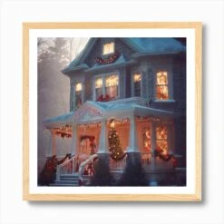 Christmas House 88 Art Print -Xmas Gifts Hub m2Fgen2Fart print square framed oak2F366edd4f 2a16 4fd7 9de6 81bfb3b296ba