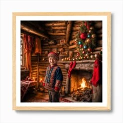 Christmas In The Cabin Art Print -Xmas Gifts Hub m2Fgen2Fart print square framed oak2F3677dbca 5cc0 4042 b73c 22f64ea1bf71