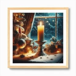 Christmas Candle 1 Art Print -Xmas Gifts Hub m2Fgen2Fart print square framed oak2F3a54157c 4ed4 4d20 a36b 5150752578ce