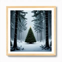 Christmas Tree In The Forest 94 Art Print -Xmas Gifts Hub m2Fgen2Fart print square framed oak2F3f6e7161 3ed9 4284 a215 b16789bf23bf