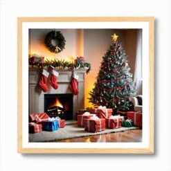 Christmas In The Living Room 11 Art Print -Xmas Gifts Hub m2Fgen2Fart print square framed oak2F46dee767 354c 45bc 996c 094a14035a95