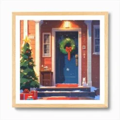 Christmas Door 93 Art Print -Xmas Gifts Hub m2Fgen2Fart print square framed oak2F498ab384 8bb6 4f1a 852b 22fa4118f30f