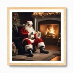 Christmas Santa 26 Art Print -Xmas Gifts Hub m2Fgen2Fart print square framed oak2F54c89807 cf15 428c bfe9 f5b0b4aac49a