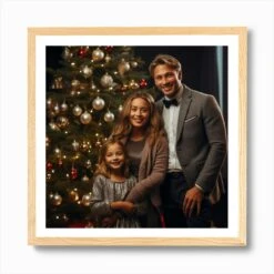 A Happy Family Standing Next To The Decorated Christmas Tree 7 Art Print -Xmas Gifts Hub m2Fgen2Fart print square framed oak2F56c75d2b d37b 4c50 a0c2 508a10103c57