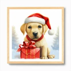 Christmas Labrador Puppy 1 Art Print -Xmas Gifts Hub m2Fgen2Fart print square framed oak2F5b3e8b93 5c9b 450c 9c60 e8d8a27dd167