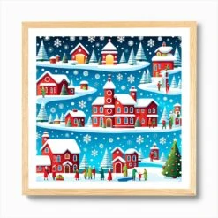 Christmas Village, Rein Deer, Christmas Tree Art, Christmas Tree, Christmas Vector Art, Vector Art, Christmas Art, Christmas, Christmas House Art Print -Xmas Gifts Hub m2Fgen2Fart print square framed oak2F5cc7ba0c 5078 42d2 849a f059d4989965