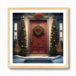 Christmas Door 101 Art Print -Xmas Gifts Hub m2Fgen2Fart print square framed oak2F5ced5123 024f 4434 8724 efd7788f25ad