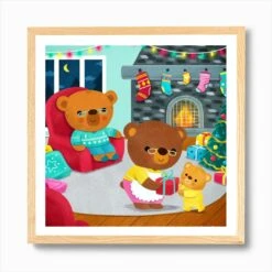 Teddy Bears Family Christmas Eve Art Print -Xmas Gifts Hub m2Fgen2Fart print square framed oak2F5e4111c6 ae53 4c16 88dd 2078c0c7901d
