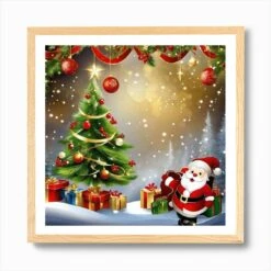 Christmas Santa Art Print -Xmas Gifts Hub m2Fgen2Fart print square framed oak2F610642ed c7f2 4131 b12c 4697192b80ee