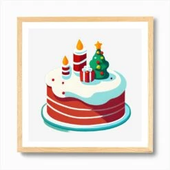 Christmas Cake 5 Art Print -Xmas Gifts Hub m2Fgen2Fart print square framed oak2F68568f54 8972 461b 9c33 963f59e02102