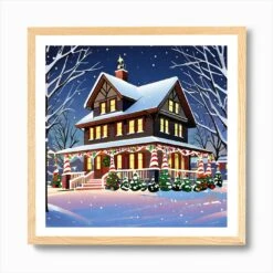 Christmas House 26 Art Print -Xmas Gifts Hub m2Fgen2Fart print square framed oak2F688e7d9b f0be 4936 b8cb baf1aa7ae60b