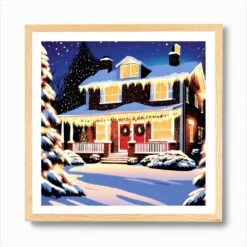 Christmas House 6 Art Print -Xmas Gifts Hub m2Fgen2Fart print square framed oak2F6ead4fdb 01f9 403a 9bc6 364f4d7316ac