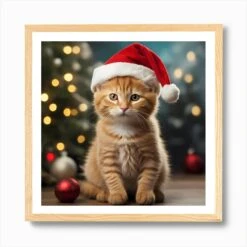 Christmas Cat In Santa Hat Art Print -Xmas Gifts Hub m2Fgen2Fart print square framed oak2F7b9a7e57 b9c0 431d b2fa 458951c33198