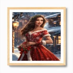 Christmas Girl In Red Dress 1 Art Print -Xmas Gifts Hub m2Fgen2Fart print square framed oak2F7f4c2f6e 5d20 40a4 8005 192cc947d4f6