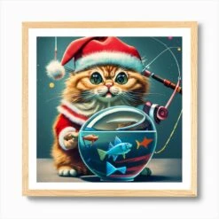 Christmas Cat Art Print -Xmas Gifts Hub m2Fgen2Fart print square framed oak2F7f5a8599 1c35 4003 ac93 f79dafb1e692