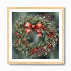 Christmas Wreath Art Print -Xmas Gifts Hub m2Fgen2Fart print square framed oak2F80be7283 8d09 435a a812 88c1e555e0e4