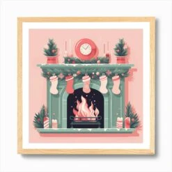 Christmas Fireplace 8 Art Print -Xmas Gifts Hub m2Fgen2Fart print square framed oak2F87e2b909 d327 488f 9de0 33e214dd66d9