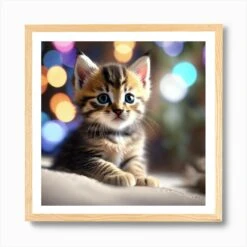 Christmas Kitten 2 Art Print -Xmas Gifts Hub m2Fgen2Fart print square framed oak2F8ff77781 1e84 4c47 bbe8 991dcfd43700