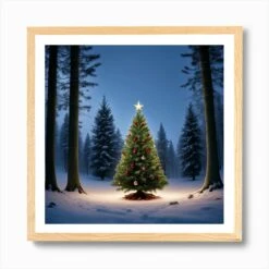Christmas Tree In The Snow 6 Art Print -Xmas Gifts Hub m2Fgen2Fart print square framed oak2F960da234 575e 4d62 9fb9 03fa9622304a