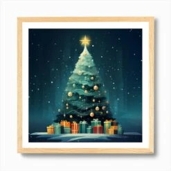 Christmas Tree With Gifts Art Print -Xmas Gifts Hub m2Fgen2Fart print square framed oak2Fa1811da6 e90f 4bbd a7ee deede97c84d0