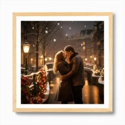 A Romantic Christmas Scene In Amsterdam 5 Art Print -Xmas Gifts Hub m2Fgen2Fart print square framed oak2Fa31fe255 79c4 471a b534 3f5ad511757a