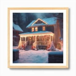 Christmas House 95 Art Print -Xmas Gifts Hub m2Fgen2Fart print square framed oak2Fa55856c9 6251 4e91 b7fd 641be54d009d