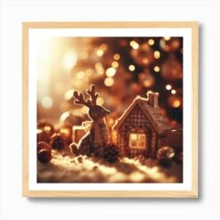 Christmas House With Reindeer Art Print -Xmas Gifts Hub m2Fgen2Fart print square framed oak2Fa6e2bf71 8819 4b4f b07f fa3808ce259c