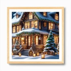 Christmas House 112 Art Print -Xmas Gifts Hub m2Fgen2Fart print square framed oak2Fabbbe04a e29d 4849 be79 cbc9d19e19e0
