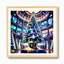 Christmas Tree In A Hall Art Print -Xmas Gifts Hub m2Fgen2Fart print square framed oak2Fac548463 4b26 4f27 8cb4 a92628eb2751