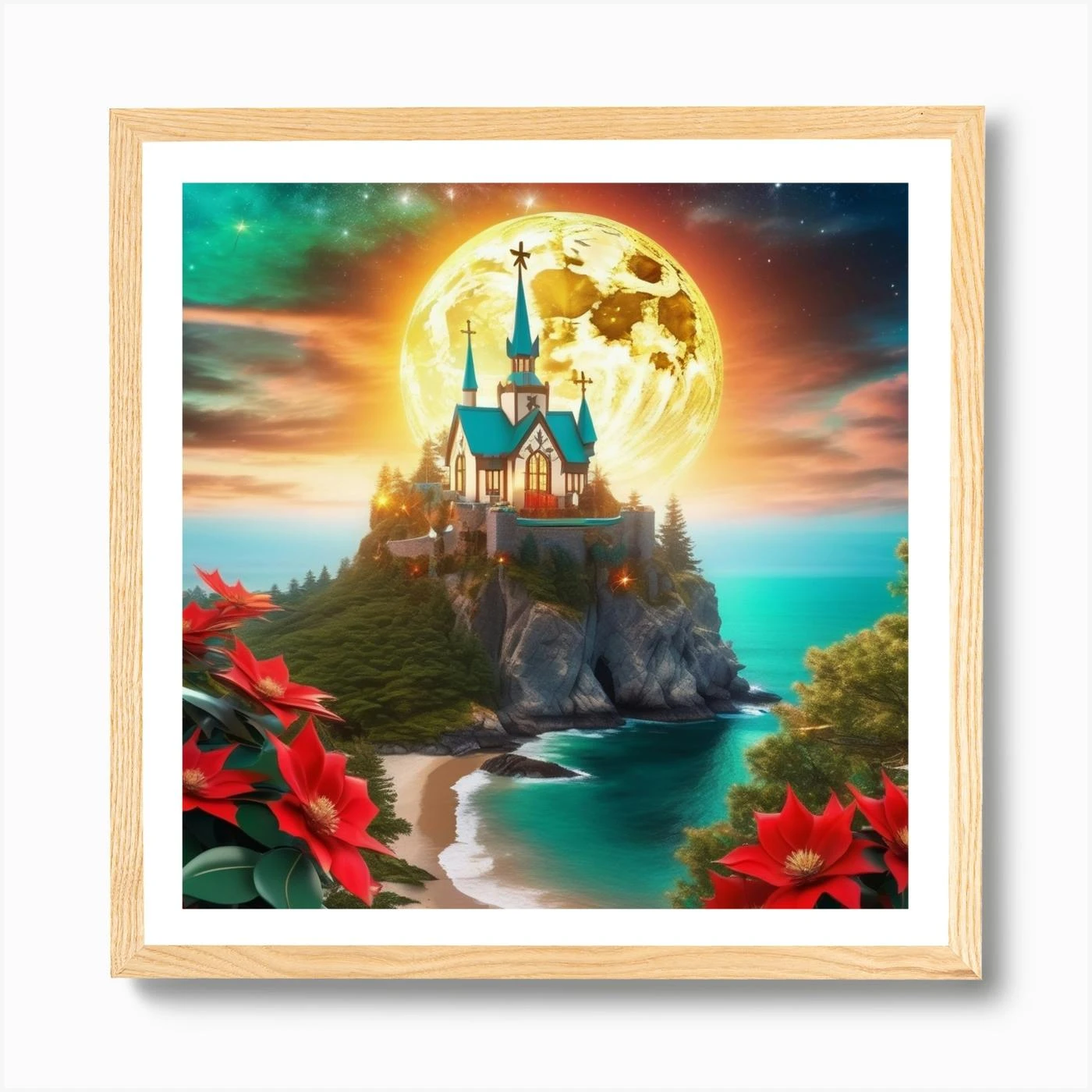 Christmas Castle With Poinsettias Art Print 7 Christmas Castle With Poinsettias Art Print - Image 5