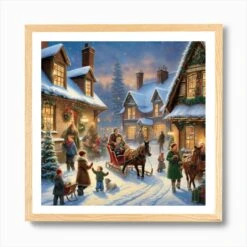 Christmas Village 2 Art Print -Xmas Gifts Hub m2Fgen2Fart print square framed oak2Face17679 b358 49b0 8507 4cf9be82b95b