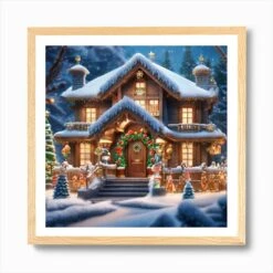 Christmas House 111 Art Print -Xmas Gifts Hub m2Fgen2Fart print square framed oak2Fb31df054 3a6c 4aca 9fe9 b031986d1bff
