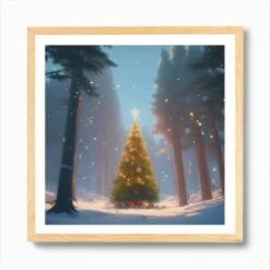Christmas Tree In The Forest 122 Art Print -Xmas Gifts Hub m2Fgen2Fart print square framed oak2Fbbdc012b 5f24 430c a1d1 c447e7ea9296