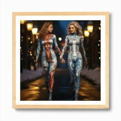 Two Beautiful Women Wearing Body Painting Walking In The Christmas Eve 3 Art Print -Xmas Gifts Hub m2Fgen2Fart print square framed oak2Fbcd99251 3927 4725 9867 9b0ad5793e40