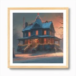 Christmas House 131 Art Print -Xmas Gifts Hub m2Fgen2Fart print square framed oak2Fc67a8848 4491 4780 8309 95326858f437