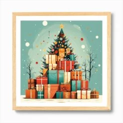 Christmas Tree With Gifts 1 Art Print -Xmas Gifts Hub m2Fgen2Fart print square framed oak2Fca45b71b 8789 4cea bcfb 1c1d644fb94d