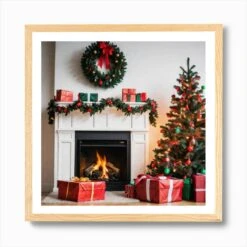 Christmas Tree And Presents 2 Art Print -Xmas Gifts Hub m2Fgen2Fart print square framed oak2Fd15184f5 5e47 4923 aa1f 74248aadf05a