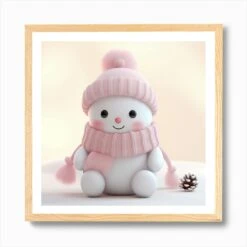 Cute Christmas Snowman Art Print -Xmas Gifts Hub m2Fgen2Fart print square framed oak2Fd6c17fa3 b31d 47d2 9047 3318bd0bbd8a